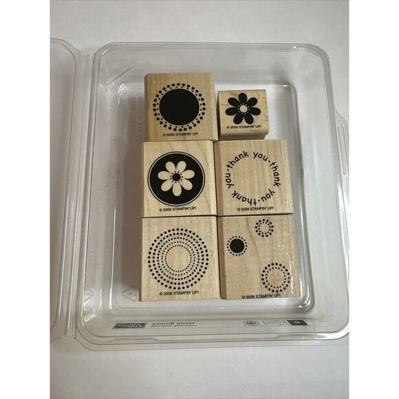 STAMPIN' UP Two-Step Stampin' Seeing Spots Set of 6 Wood Stamps EUC Flowers Dots - Picture 1 of 4